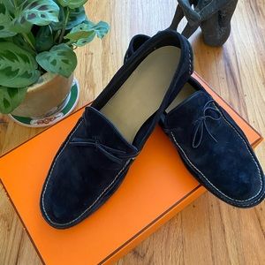 Hermès Navy Suede Slip On Shoes